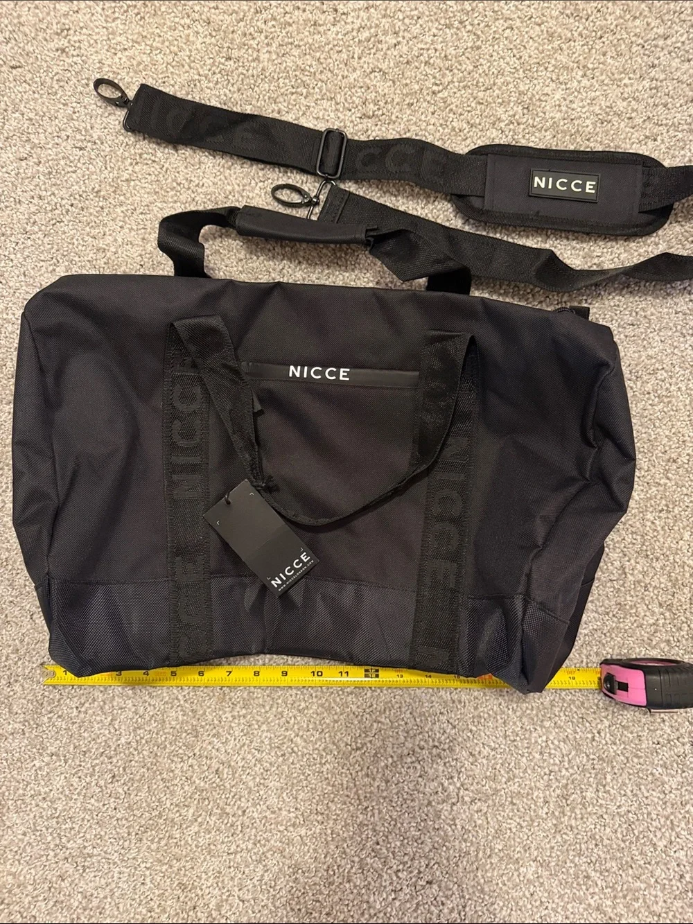 NWT Nicce Black Duffel Bag with Detachable Shoulder Strap